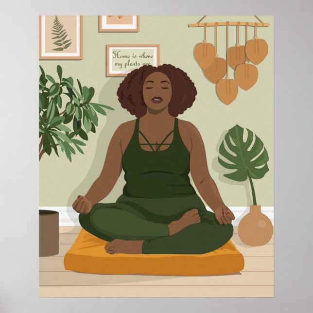 Beautiful black curvy woman meditating poster (Front)