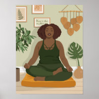 Beautiful black curvy woman meditating