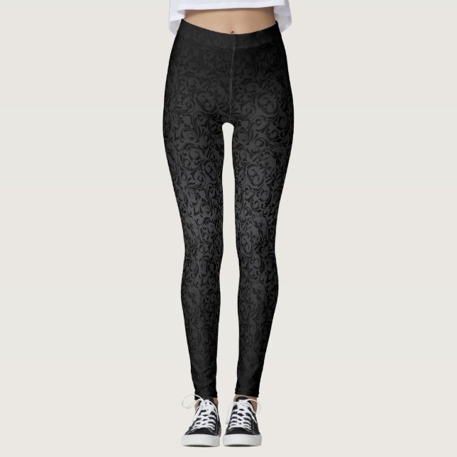 Beautiful Black Damask Pattern Leggings (Front)