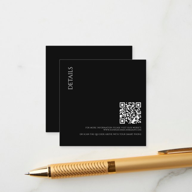 Beautiful Black Details with QR Code Wedding Enclosure Card (Front/Back In Situ)