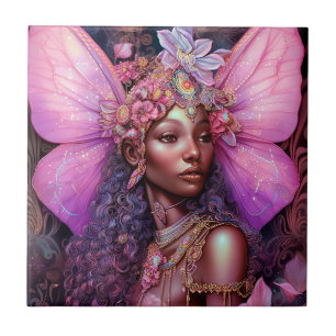 Beautiful Black Fairy Girl Fantasy Art Tile