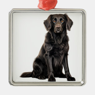 BEAUTIFUL BLACK FLAT COATED RETRIEVER DOG METAL ORNAMENT