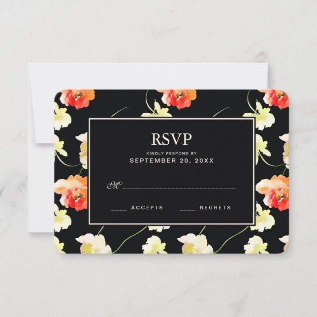 Beautiful Black Floral - Wedding RSVP (Front)