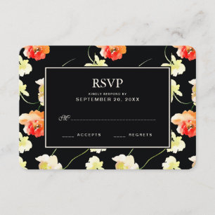 Beautiful Black Floral - Wedding RSVP Card