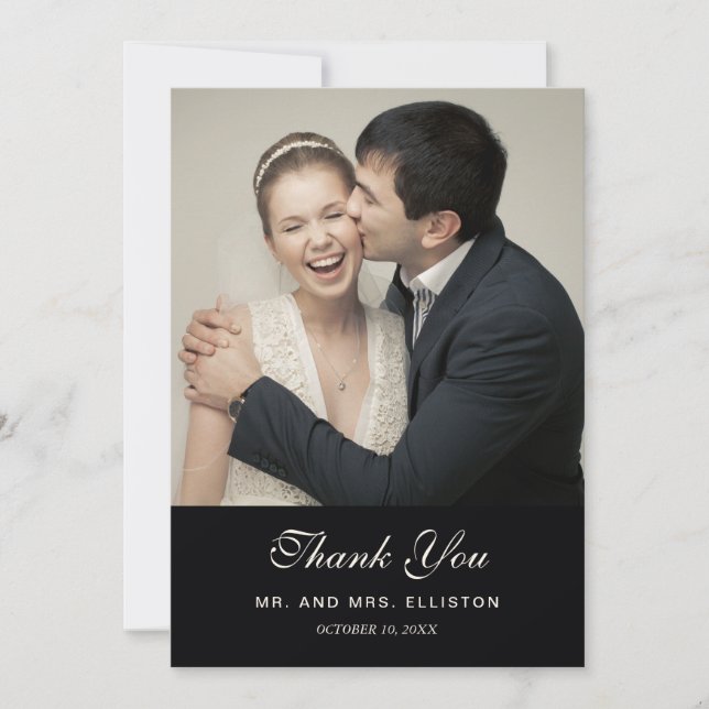Beautiful Black Floral -  Wedding Thank You Card (Front)