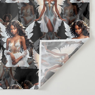 Beautiful Black Girl Angels Pattern Design -Dark Fabric