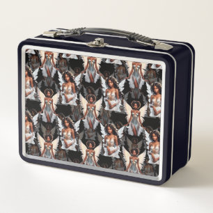 Beautiful Black Girl Angels Pattern Design -Dark Metal Lunch Box
