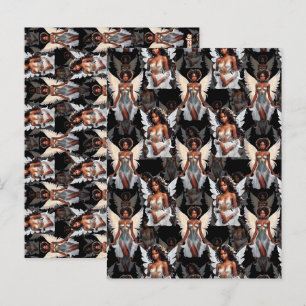 Beautiful Black Girl Angels Pattern Design -Dark Postcard