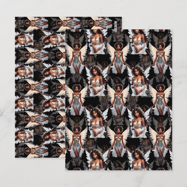 Beautiful Black Girl Angels Pattern Design -Dark Postcard (Front/Back)