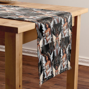 Beautiful Black Girl Angels Pattern Design -Dark Short Table Runner