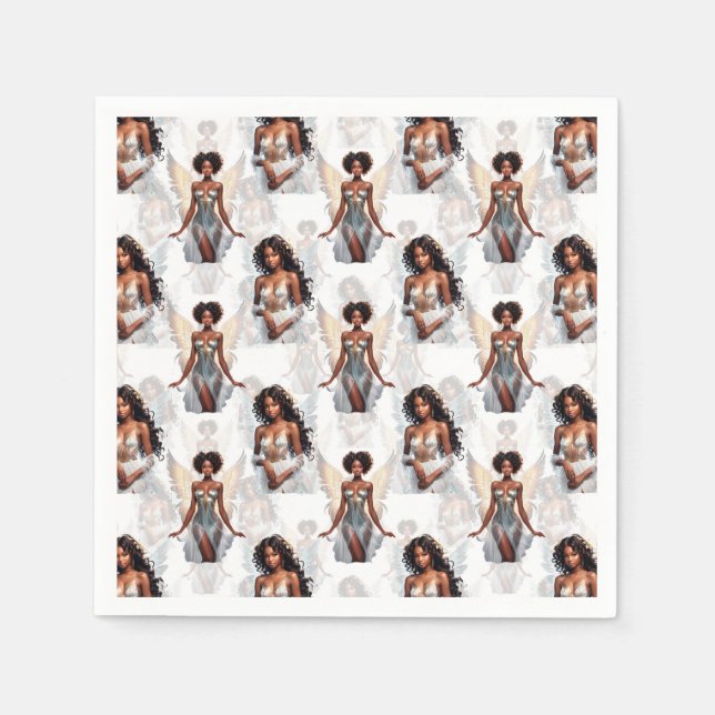 Beautiful Black Girl Angels Pattern Design  Napkin (Front)