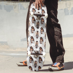 Beautiful Black Girl Angels Pattern Design  Skateboard