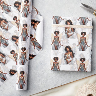 Beautiful Black Girl Angels Pattern Design  Wrapping Paper