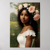 Beautiful Black Girl Portrait Bloomcore Art