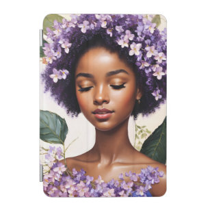 Beautiful Black Girl Purple Flowers Portrait iPad Mini Cover