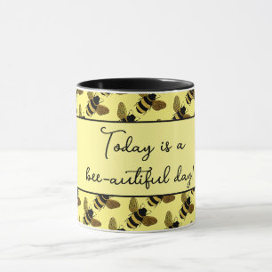 BEAUTIFUL BLACK GOLD BUMBLEBEE HAPPY BEE TEXT MUG