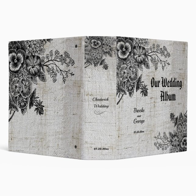 Beautiful Black/Grey Flowers Wedding Binder (Background)