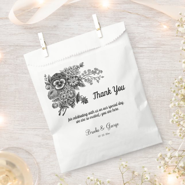 Beautiful Black & Grey Flowers Wedding  Favour Bag (Clipped)
