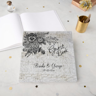Beautiful Black & Grey Flowers Wedding Guest Book