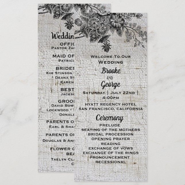 Beautiful Black & Grey Flowers Wedding Program (Front/Back)