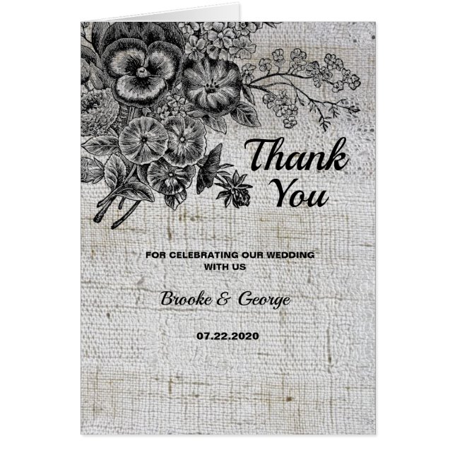 Beautiful Black/Grey FlowersWedding Thank You Card (Front)