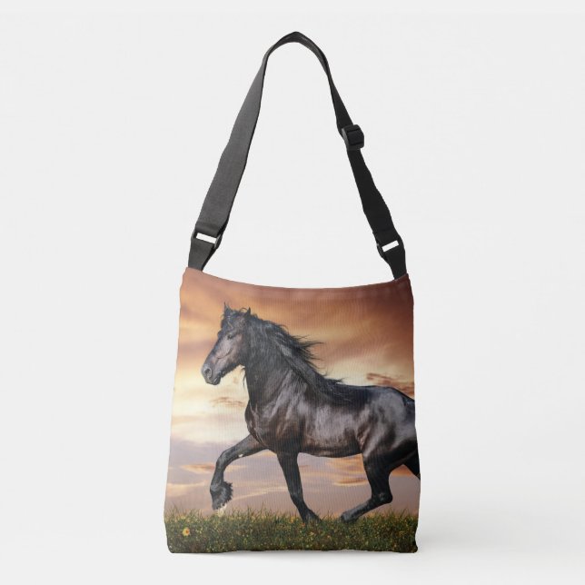 Beautiful Black Horse Crossbody Bag (Front)