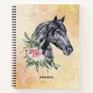 Beautiful Black Horse Head Portrait Watercolor Notebook
