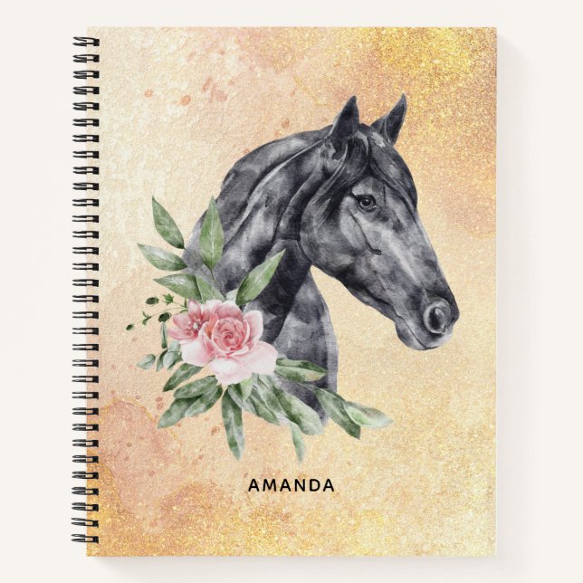 Beautiful Black Horse Head Portrait Watercolor Notebook (Front)