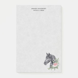 Beautiful Black Horse Head Portrait Watercolor Post-it Notes