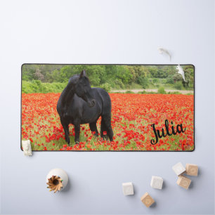 Beautiful Black Horse in a Poppy Field Desk Mat