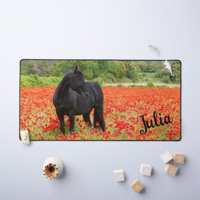 Beautiful Black Horse in a Poppy Field  Desk Mat (Kids Table)