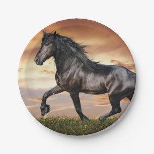 Beautiful Black Horse Paper Plate