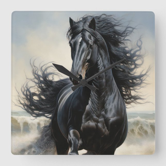 Beautiful Black Horse  Square Wall Clock (Front)
