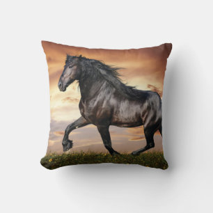 Beautiful Black Horse Throw Pillow