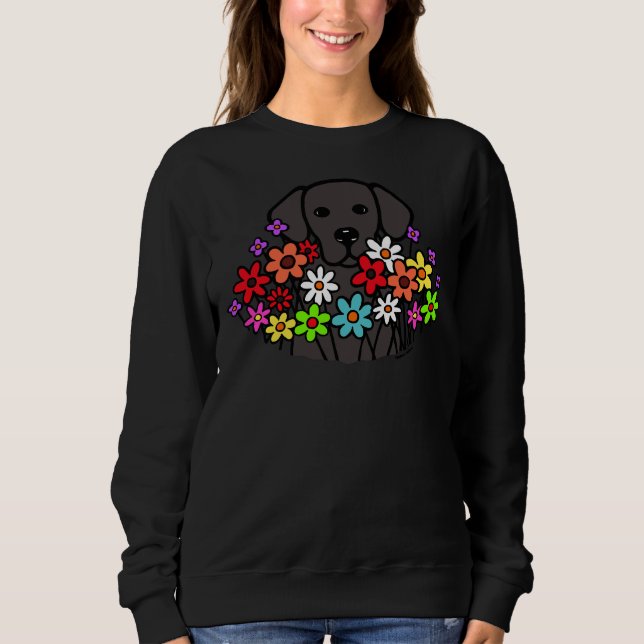 Beautiful Black Labrador Flowers Sweatshirt (Front)