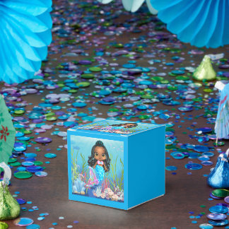 Beautiful black mermaid playing in the sea favor box