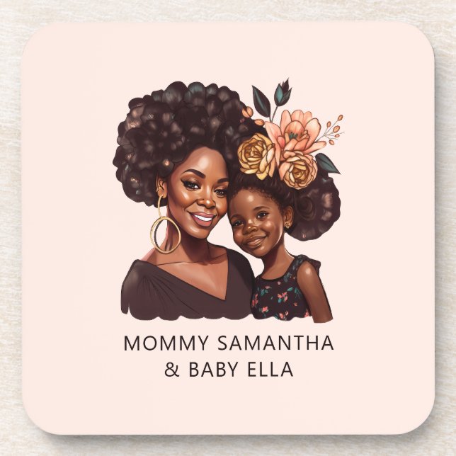 Beautiful Black Mom and Daughter (10) Coaster (Front)