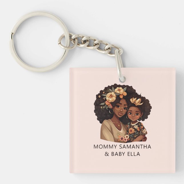 Beautiful Black Mom and Daughter (10) Keychain (Front)