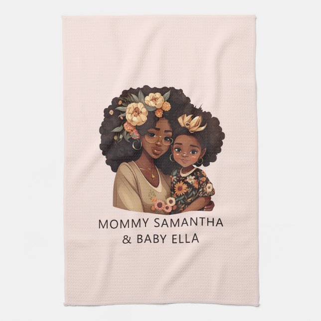 Beautiful Black Mom and Daughter (10) Kitchen Towel (Vertical)