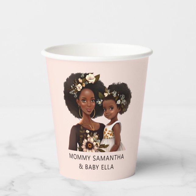 Beautiful Black Mom and Daughter (11) Paper Cups (Front)