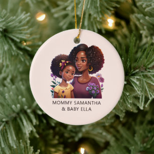 Beautiful Black Mom and Daughter (12) Ceramic Ornament