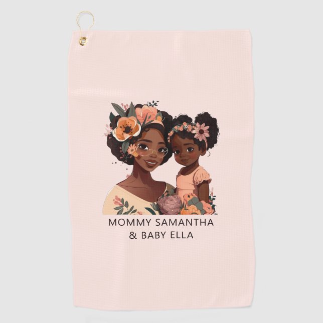 Beautiful Black Mom and Daughter (13) Golf Towel (Front)