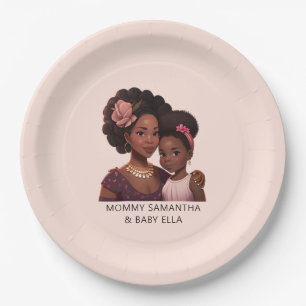 Beautiful Black Mom and Daughter (14) Paper Plate