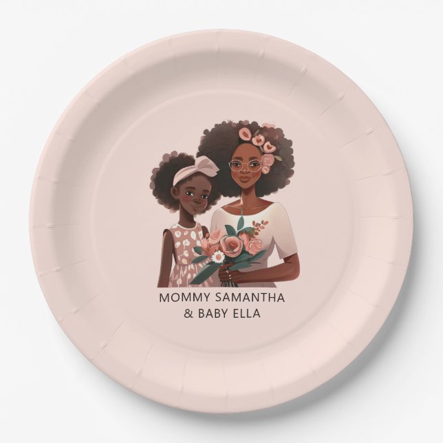 Beautiful Black Mom and Daughter (17) Paper Plate (Front)
