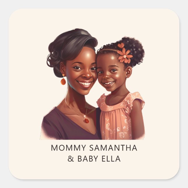 Beautiful Black Mom and Daughter (19) Square Sticker (Front)