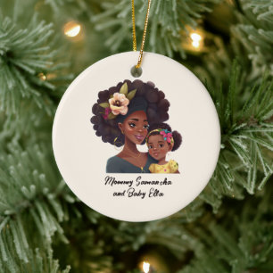 Beautiful Black Mom and Daughter (21) Ceramic Ornament