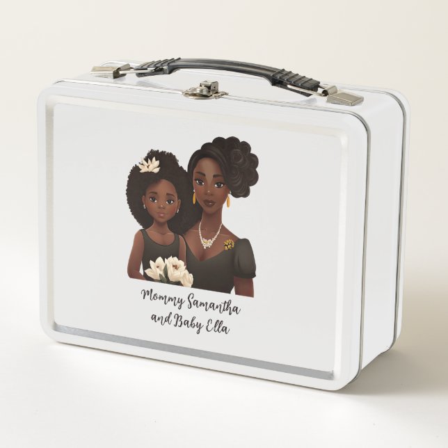 Beautiful Black Mom and Daughter (23) Metal Lunch Box (Front)