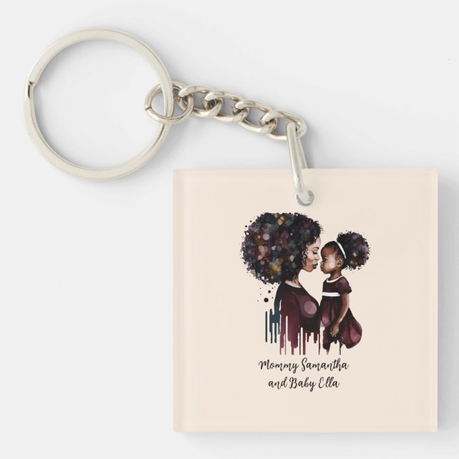 Beautiful Black Mom and Daughter (25) Keychain (Front)