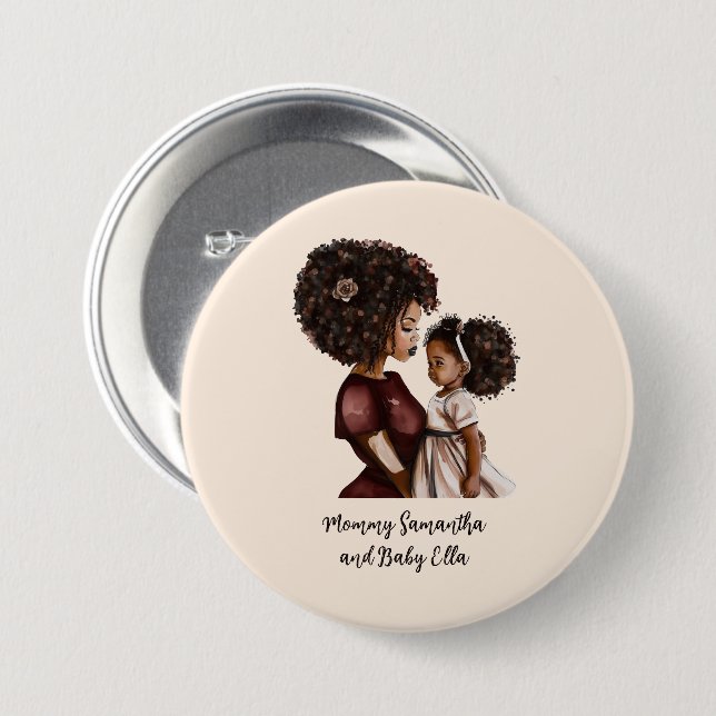 Beautiful Black Mom and Daughter (26) 3 Inch Round Button (Front & Back)