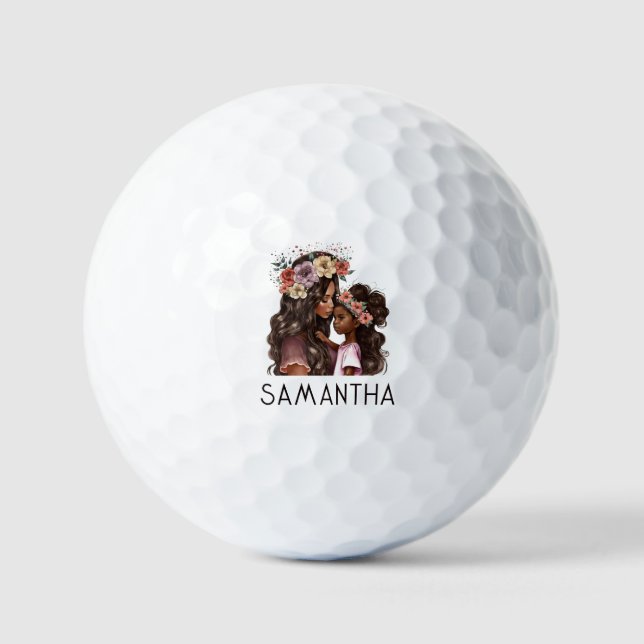 Beautiful Black Mom and Daughter (2) Golf Balls (Front)